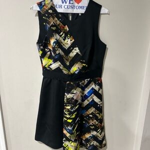 Milly Black Dress with Vibrant Pattern